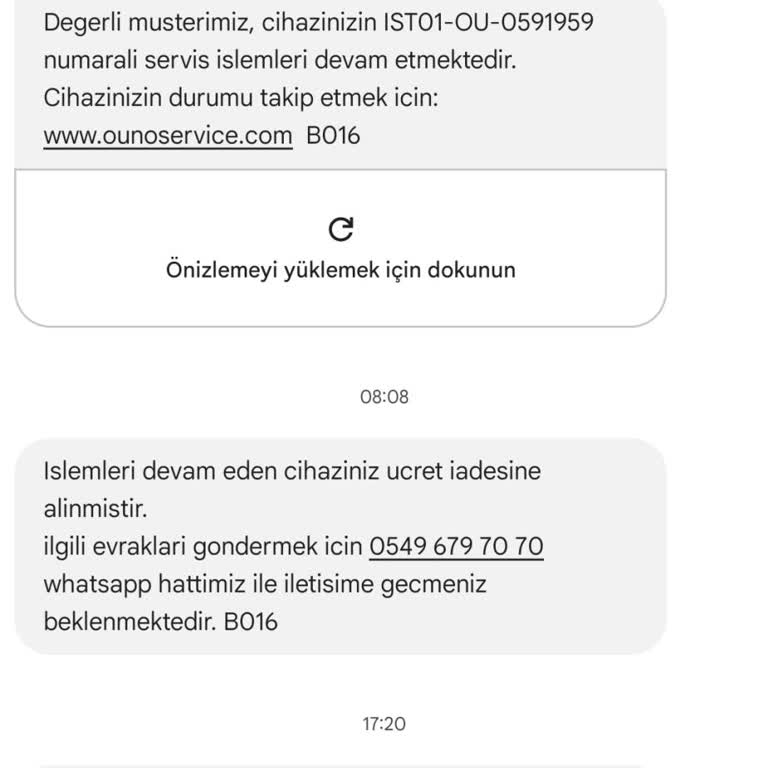 Servise Gönderdiğim Ürün İçin Ücret İadesi Ve Yedek Parça Sorunu
