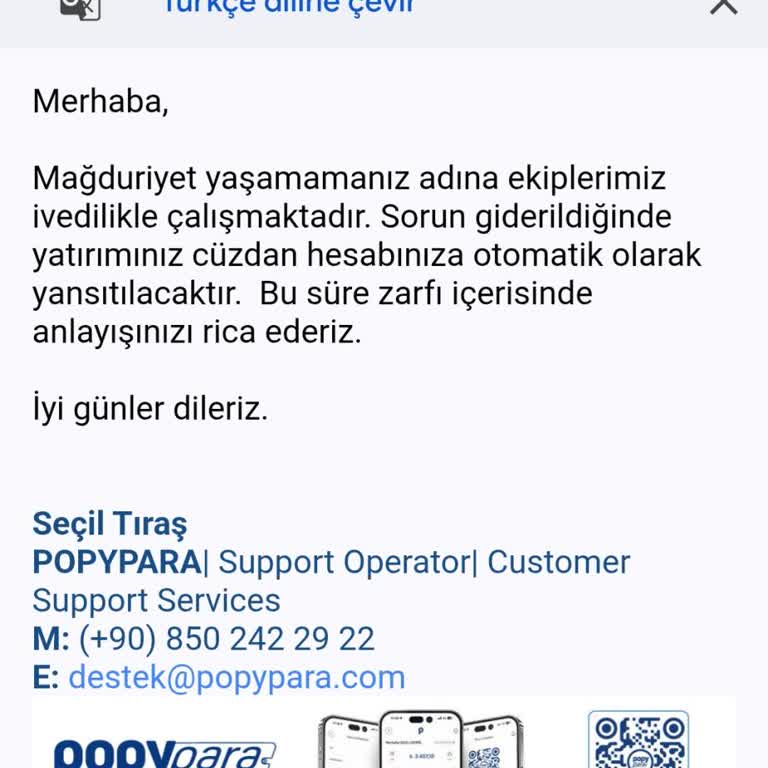 Popy Para Firmasında Para Transferi Sorunu Ve İletişim Eksikliği