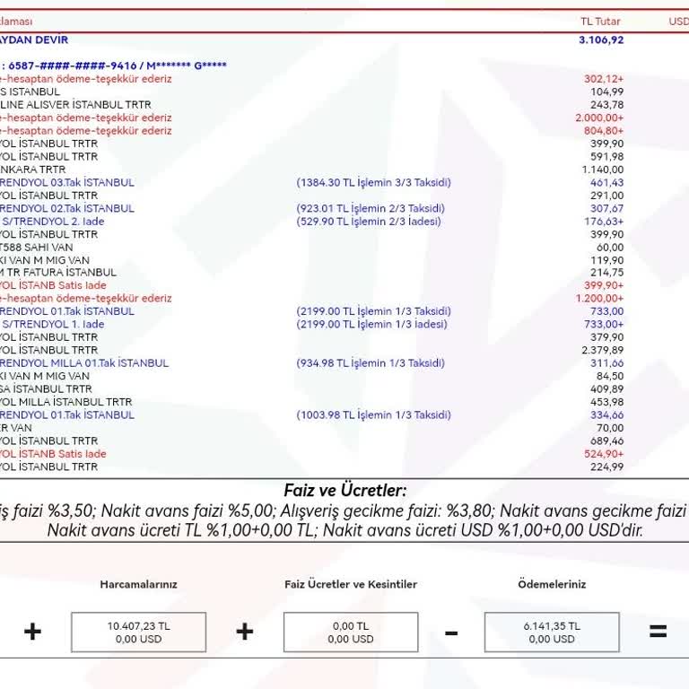 Kredi Kartı Ekstresinde Anlaşılmaz Devreden Bakiye Sorunu