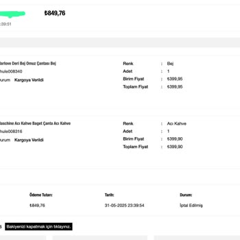 İade Talebim Dışında Siparişimin Tamamı İptal Edildi, Mağdur Edildim