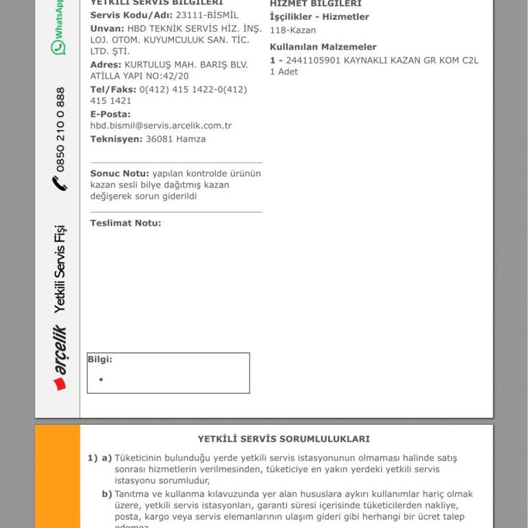 Arızalı Çamaşır Makinesi İçin Parça Ücreti Talebi