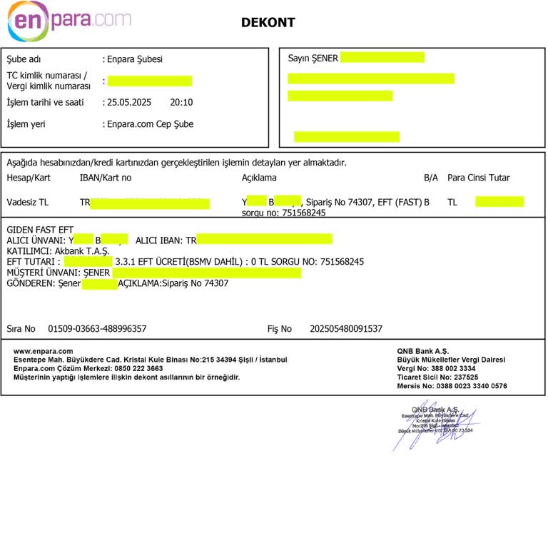 EFT İle Ödeme Yaptım Ürün Gelmedi Firma İletişime Geçmiyor