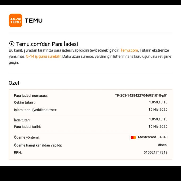 Temu İade Tutarı 1.5 Aydır Hesabıma Ulaşmadı, Mağduriyet Yaşıyorum