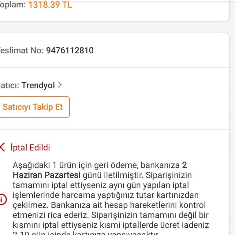 Trendyol'da İptal Edilen Siparişimde Param İade Edilmedi