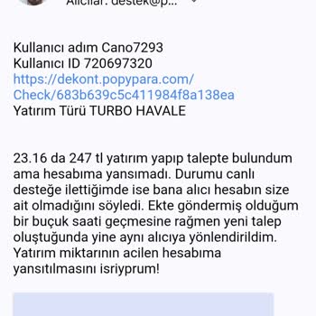 Havale İle Yatırdığım Tutar Hesabıma Geçmedi Destek Yetersiz Kaldı