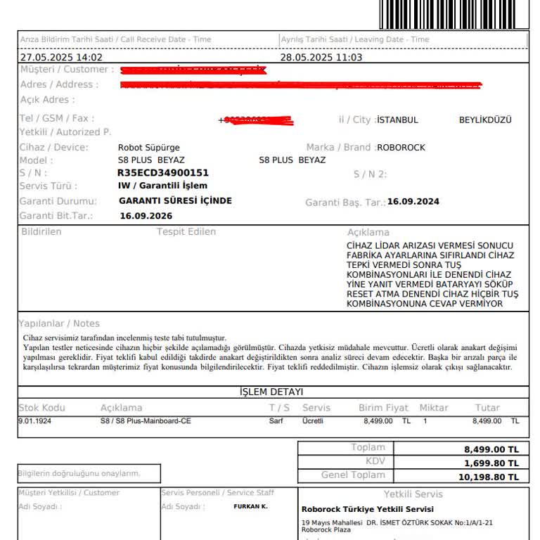 Yazılım Hatası Nedeniyle Garanti Dışı Bırakılan Roborock S8 Plus Ve Fahiş Onarım Ücreti