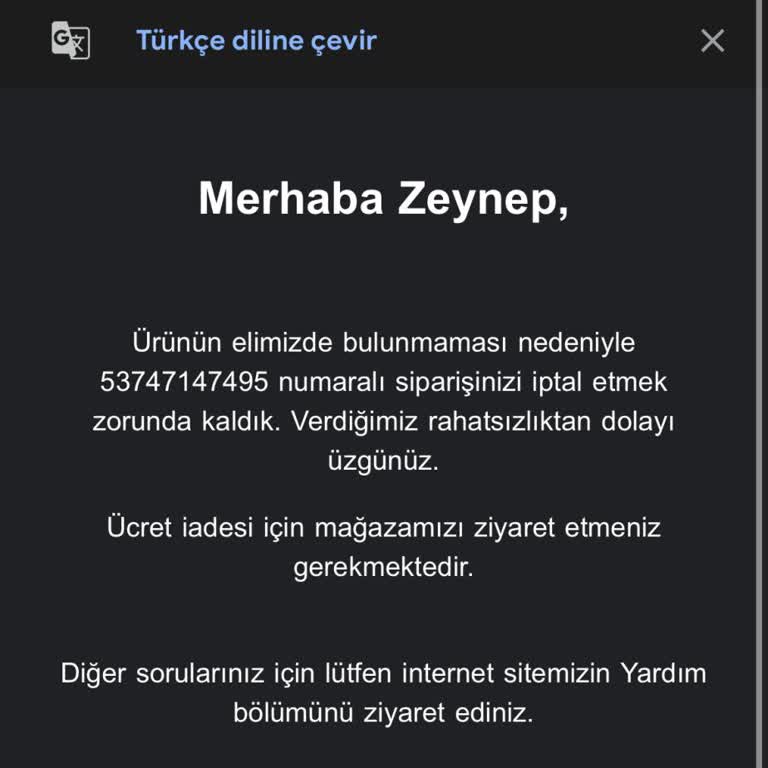 Sipariş İptali Ve Yetersiz Müşteri Hizmeti Deneyimi