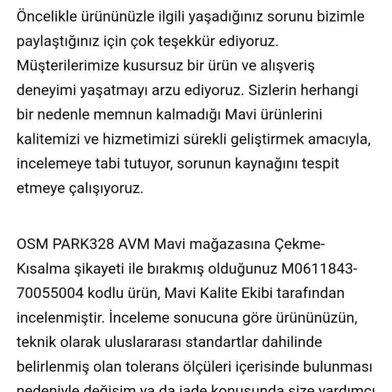 Mavi Mağazasından Alınan Ürünün Çekmesine Rağmen Değişim Yapılmıyor