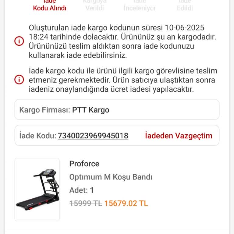 Teslim Edilmeyen Koşu Bandı İçin Ücret İadesi Talebi