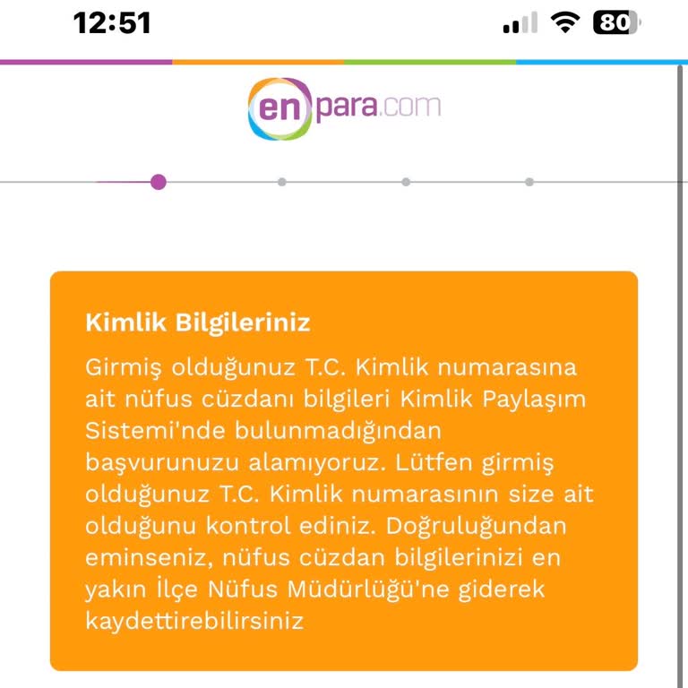 Enpara 0 Faizli Kredi Başvurusunda Kimlik Bilgisi Hatası