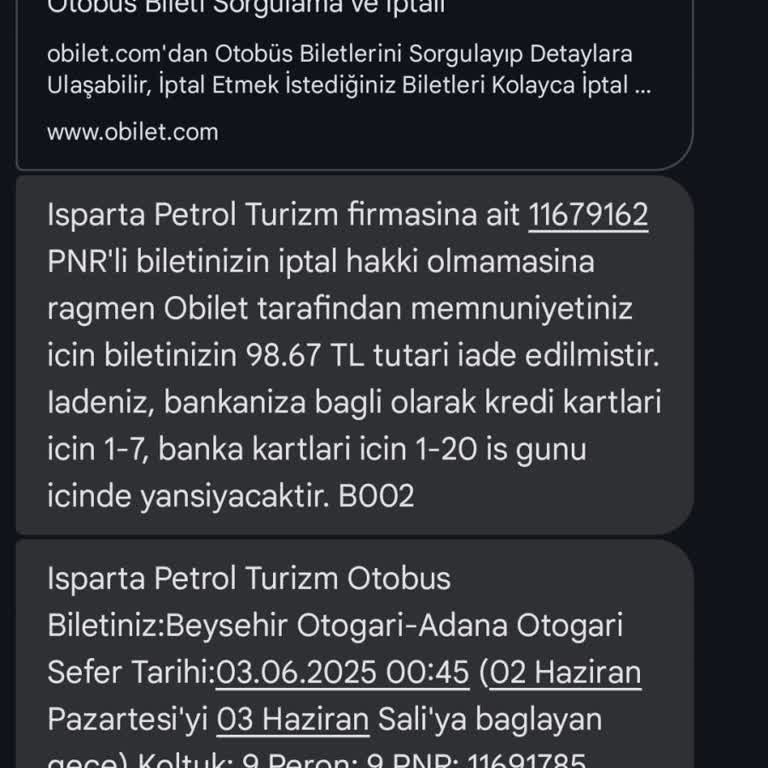 Bilet İptalinde Ücretimin Tamamı Ödenmedi
