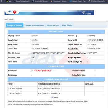 Aras Kargo Ayıntap Şubesi Kargo İade Ve Teslimatında Sorun Yaşıyorum