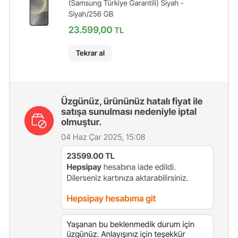 Sipariş İptali Sonrası Mağduriyet Ve Fiyat Farkı Sorunu