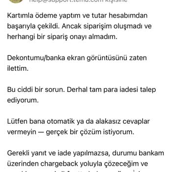 Temu Siparişim Oluşmadı Param Kesildi Muhatap Bulamıyorum
