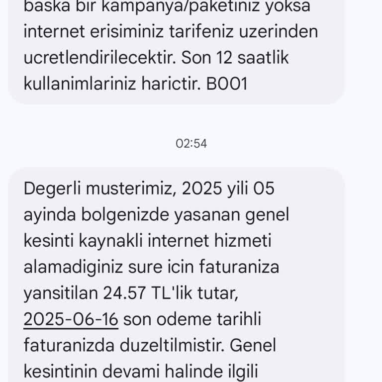 Uzun Süreli İnternet Kesintisine Rağmen Yetersiz Fatura İndirimi