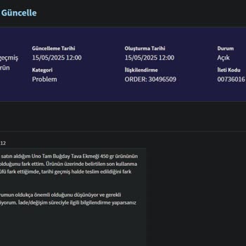 Tarihi Geçmiş Ve Küflü Ürün Teslimatı İle İlgisiz Destek