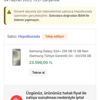 Fiyat Hatası Gerekçesiyle İptal Edilen Telefon Siparişim Gönderilmiyor