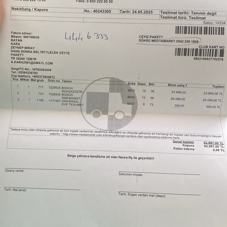 Satın Aldığım Bosch Ürünlerinin Teslimatı Yapılmadı