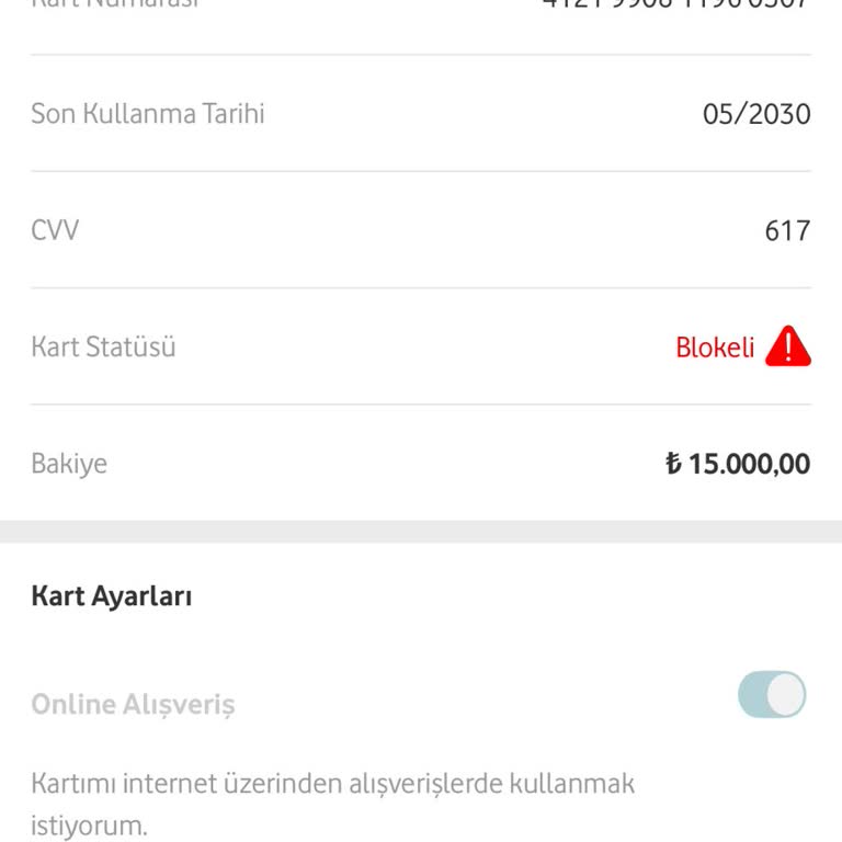 Vodafone Pay Sanal Kartımın Blokesi Alışverişlerimi Engelliyor