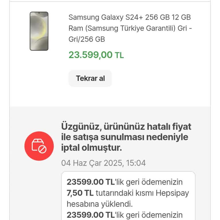 Hepsiburada Hatalı Fiyatlama Nedeniyle Siparişim İptal Edildi, Mağdur Edildim