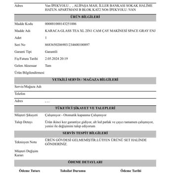 Karaca Garanti Sürecinde Ürünüm Eksik Ve Mağduriyetim Giderilmiyor