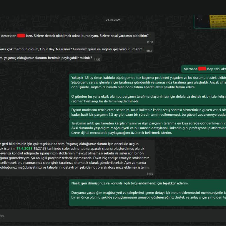 Dyson Servisinden Eksik Parça Ve Uzayan Teslimat Süreci Mağduriyeti
