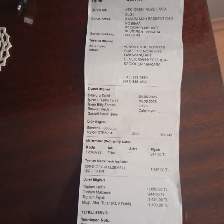 Garanti Kapsamındaki Süpürgede Yüksek Servis Ücreti Ve Filtre Arızası