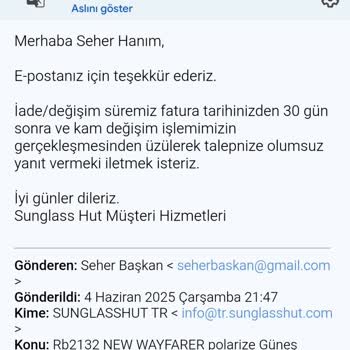 Rayban Polorize Gözlük Migrenimi Tetikledi Değişim Talebim Reddedildi