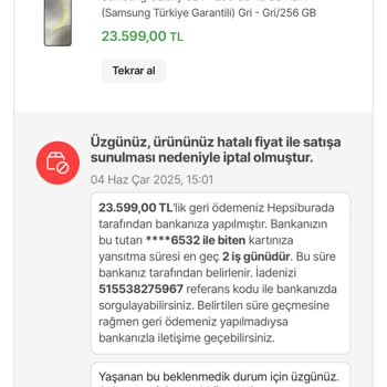 Hepsiburada'nın İndirimli Satış Sonrası Siparişimi Fiyat Hatası Gerekçesiyle İptal Etmesi