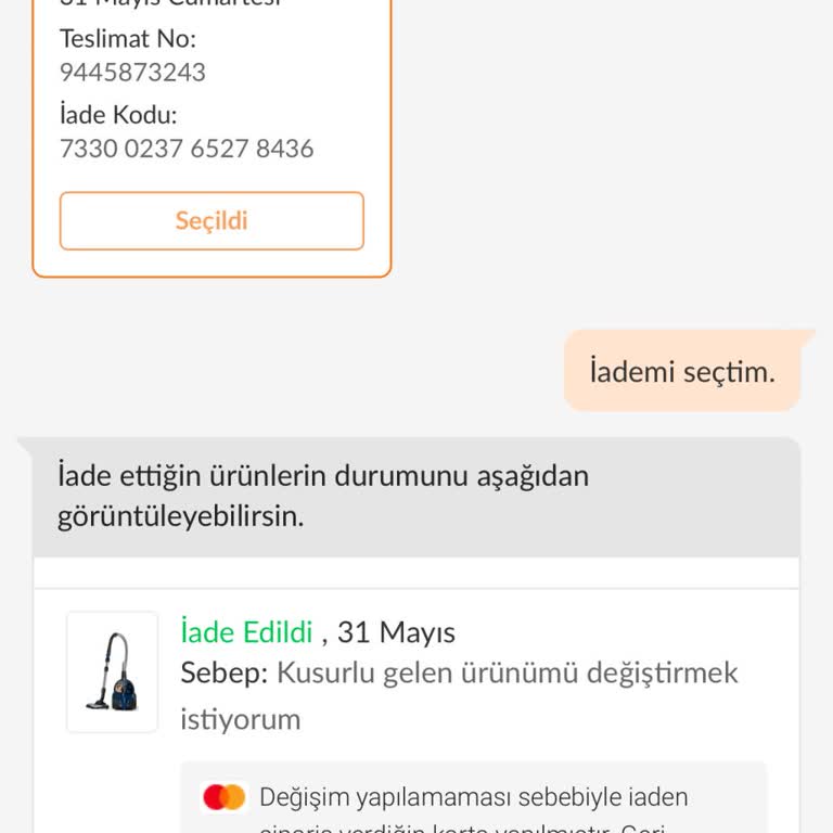 Kusurlu Ürün Yerine İzinsiz Yeni Ürün Gönderildi, İade Yapılmadı