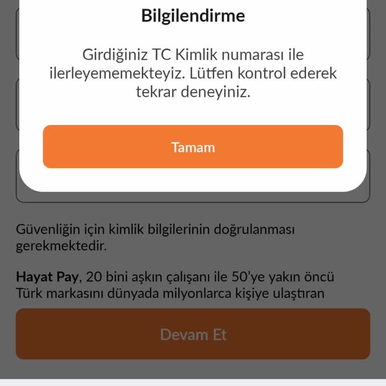 Hayat Pay Uygulamasında T.C. Kimlik Numarası Hatası Nedeniyle Üyelik Sorunu