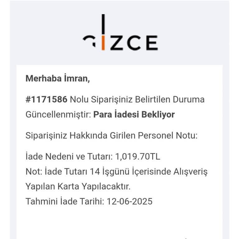 Gizce Giyimden İade Edilmeyen Para Mağduriyeti