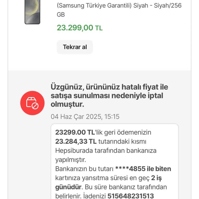 Hepsiburada'dan Satın Aldığım Telefonun Fiyat Hatası Gerekçesiyle İptal Edilmesi Ve Yetersiz Çözüm