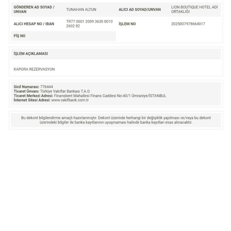 Lion Butik Otel'de Eksik Hizmet Ve Kapora İadesi Sorunu