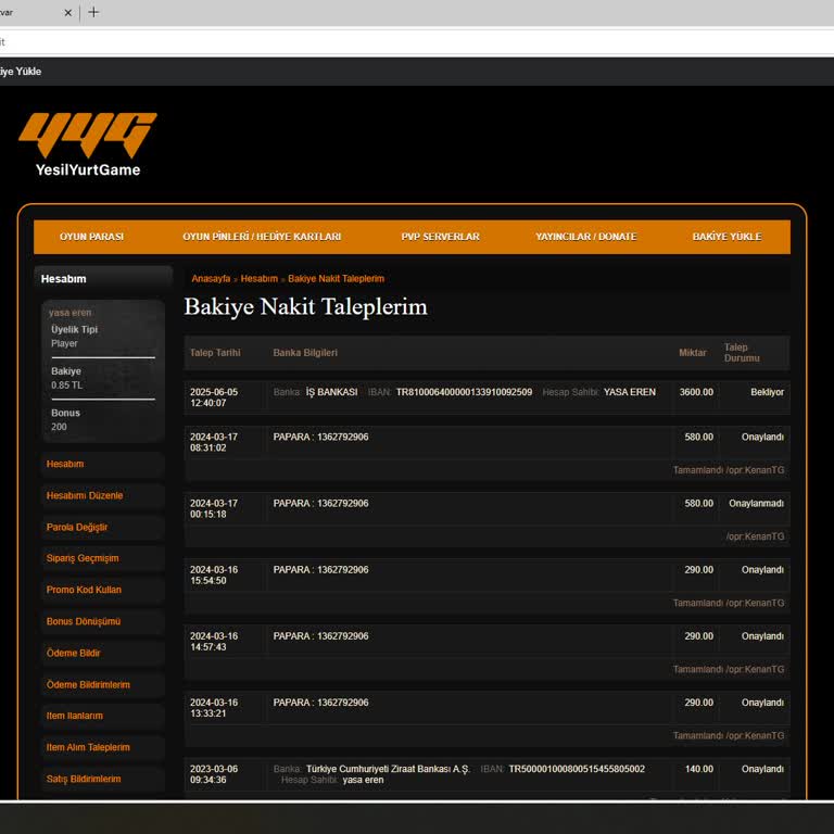 Yeşilyurtgame.com'da Ödeme Sorunu Ve Canlı Destek Yetersizliği