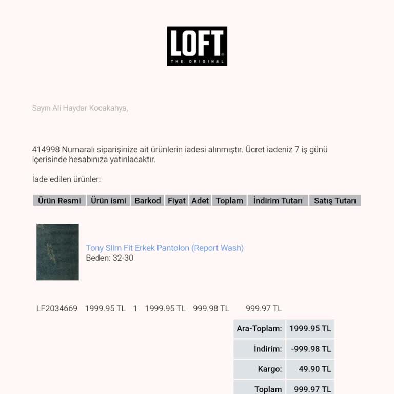 30 İş Günü Geçti Hala Loft Ücret İadesi Yapılmadı