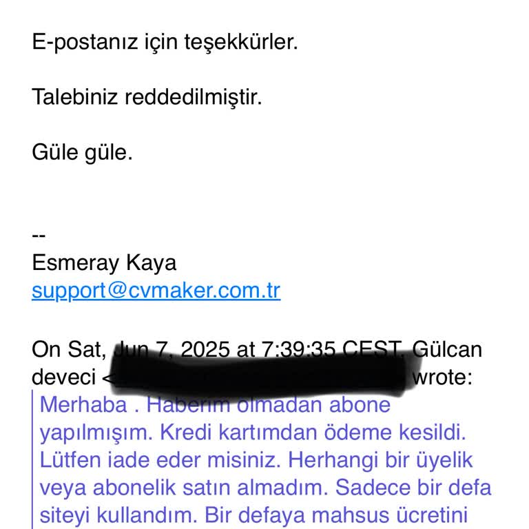 Onayım Olmadan Yapılan Kart Kesintisi Ve İade Talebimin Reddedilmesi