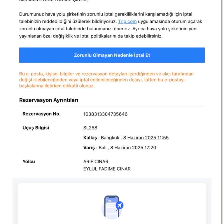 Trip.com Üzerinden Yanlış Tarihli Bilet Satın Alımında İptal Ve İade Sorunu