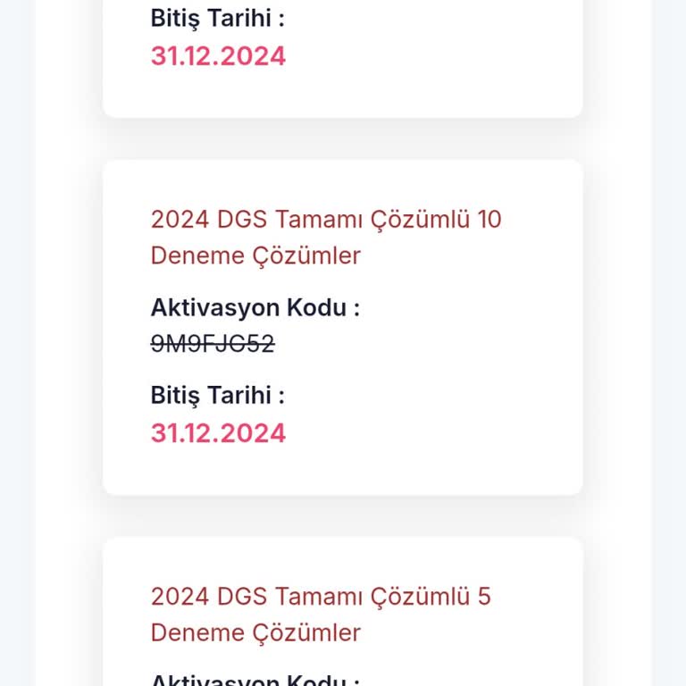 Aktivasyon Kodu Süresi Nedeniyle Kullanılamayan Deneme Ürünleri