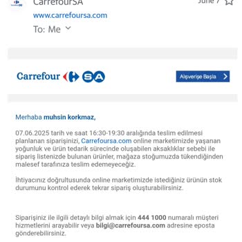 Carrefour SA Online Siparişim Bilgi Verilmeden İptal Edildi