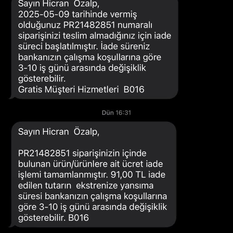 Siparişim Teslim Edilmeden İade Edildi, Bilgilendirme Eksikliği