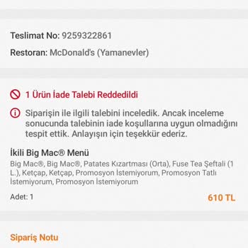 Alerjen Uyarısına Rağmen Mayonezli Ürün Gönderildi, İade Ve Değişim Reddedildi