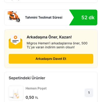 Migros Hemen Siparişim Bir Saati Aşkın Süredir Teslim Edilmedi
