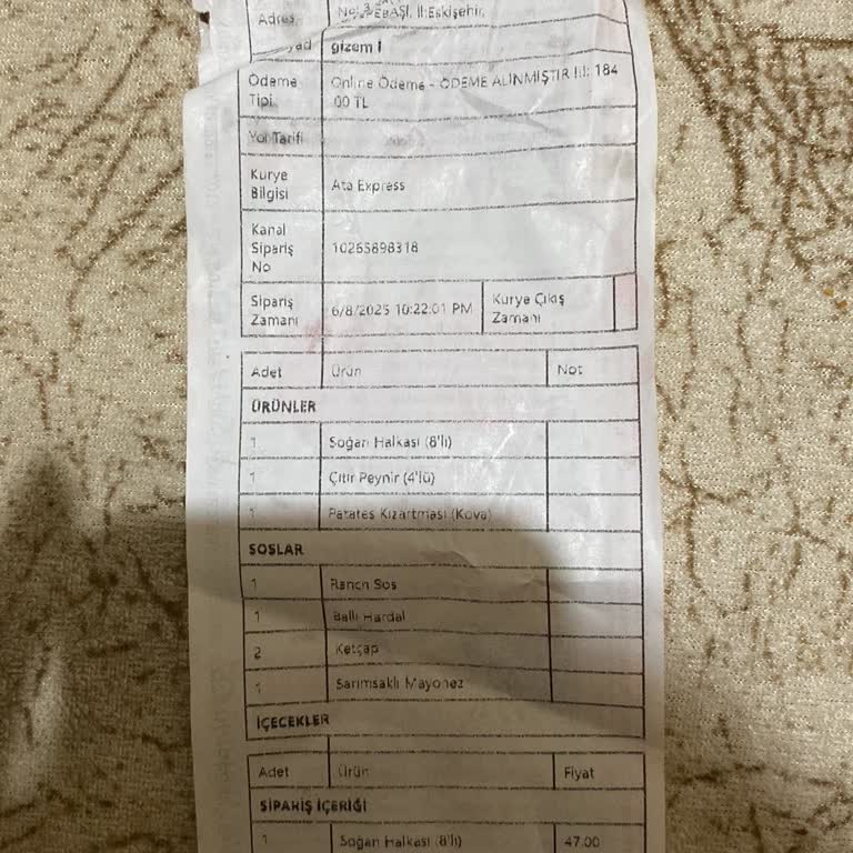 Eksik Ve Kötü Hazırlanmış Sipariş Hayal Kırıklığı Yarattı