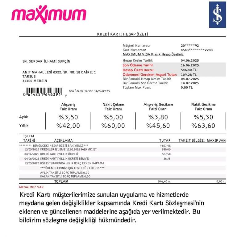 Haksız Kart Aidatı Kesintisinin İadesini Ve Üyelik Ücretinin İptalini Talep Ediyorum