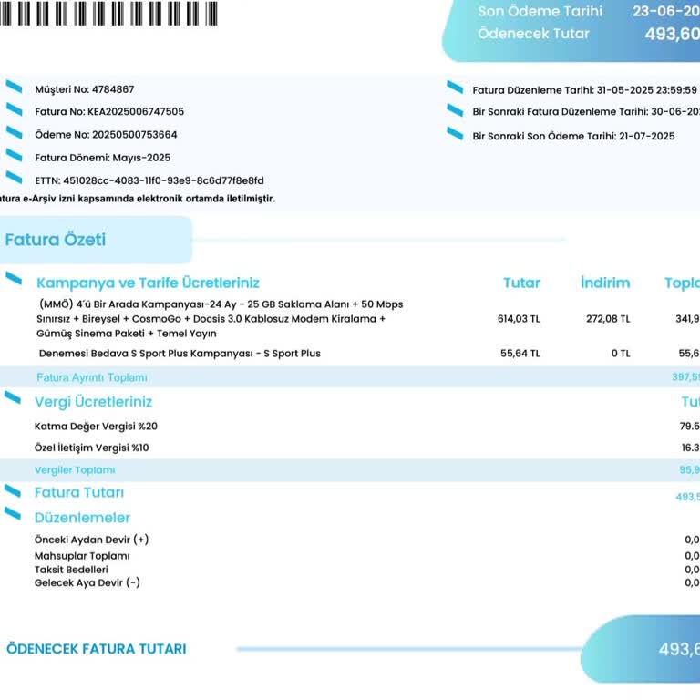 Kullanılmayan Hizmetler İçin Fatura Ücreti Yansıtıldı, İade Talep Ediyorum