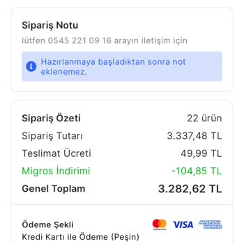 Migros Sanal Market'te Hızlı Teslimat Ücreti Almalarına Rağmen Gecikmeli Teslimat
