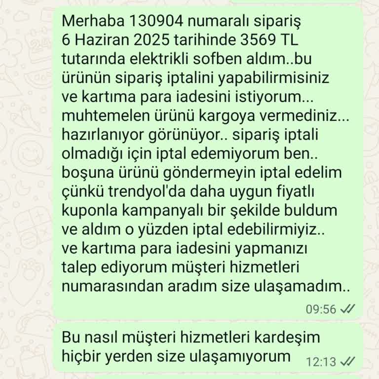 Siparişimi İptal Edemiyorum Müşteri Hizmetleri Yanıt Vermiyor