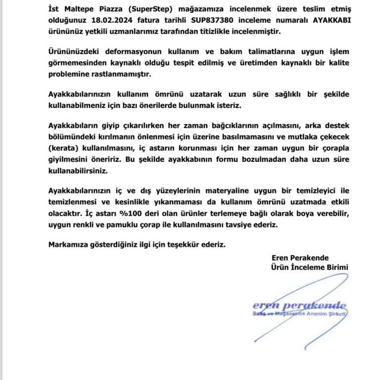 Kullanılmayan Ayakkabıya 'Kullanım Hatası' Denilerek İade Reddi