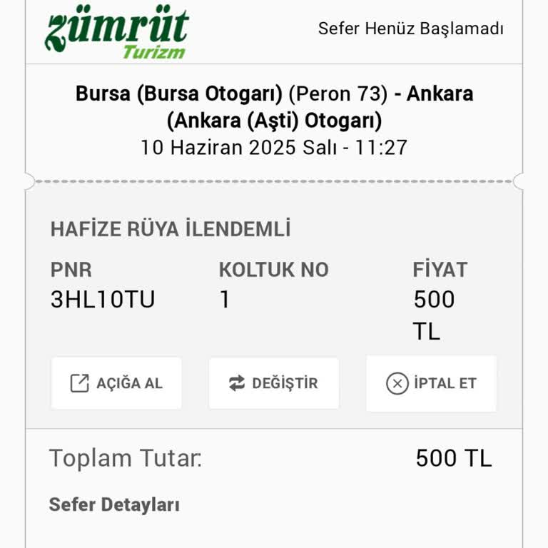 Otobüs Seferi Gecikmesi ve Bilet İptali Sorunu